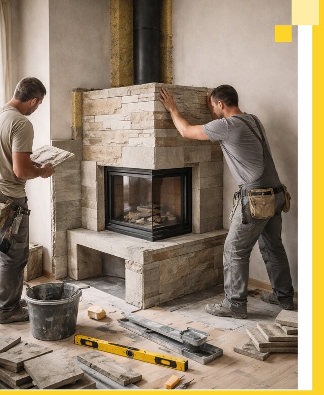 Угловые камины под ключ проект, монтаж и отделка в Медногорске