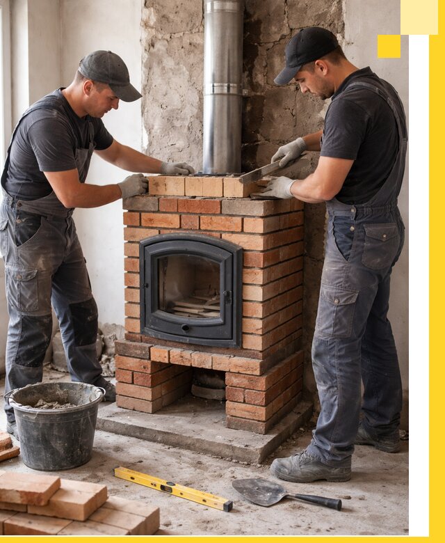 Монтаж печи камина под ключ в Медногорске с гарантией и пусконаладкой