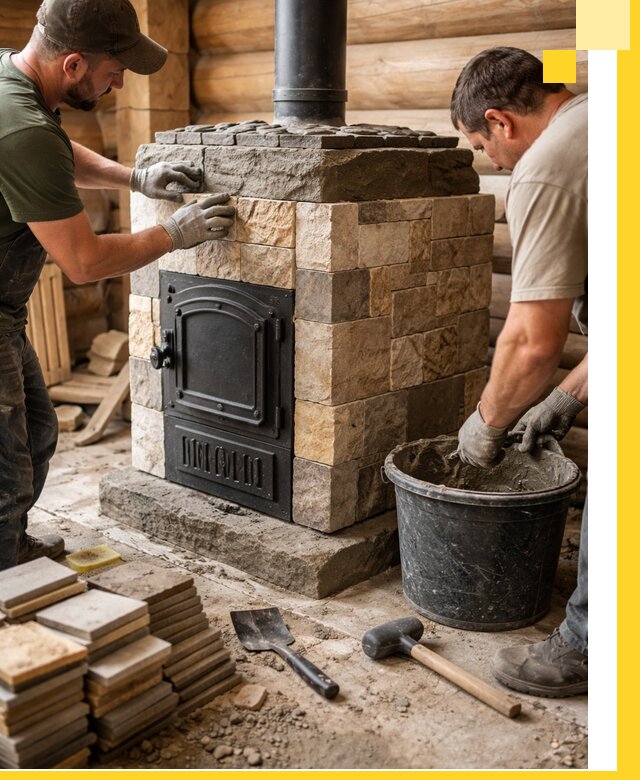 Облицовка банной печи под ключ в Медногорске: камень и плитка