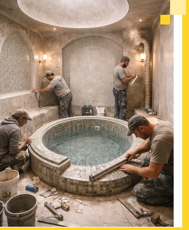 Профессиональное строительство хамама с бассейном в Медногорске под ключ