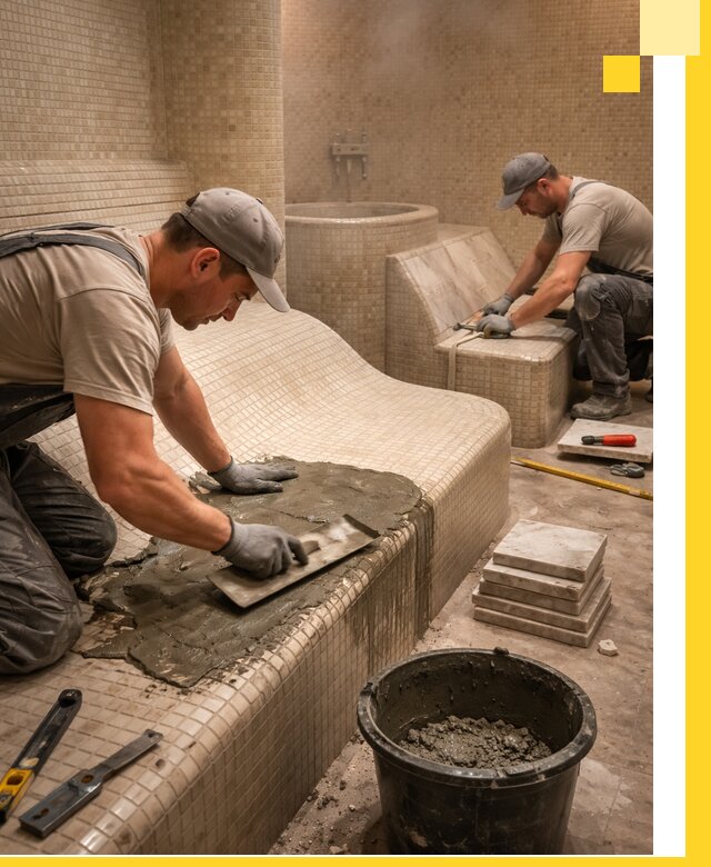 Лежаки для хамама под ключ в Медногорске, проект и монтаж