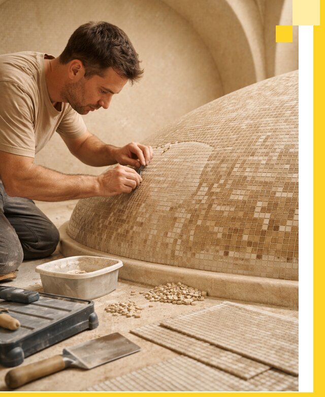 Профессиональная укладка мозаики для хамама под ключ в Медногорске